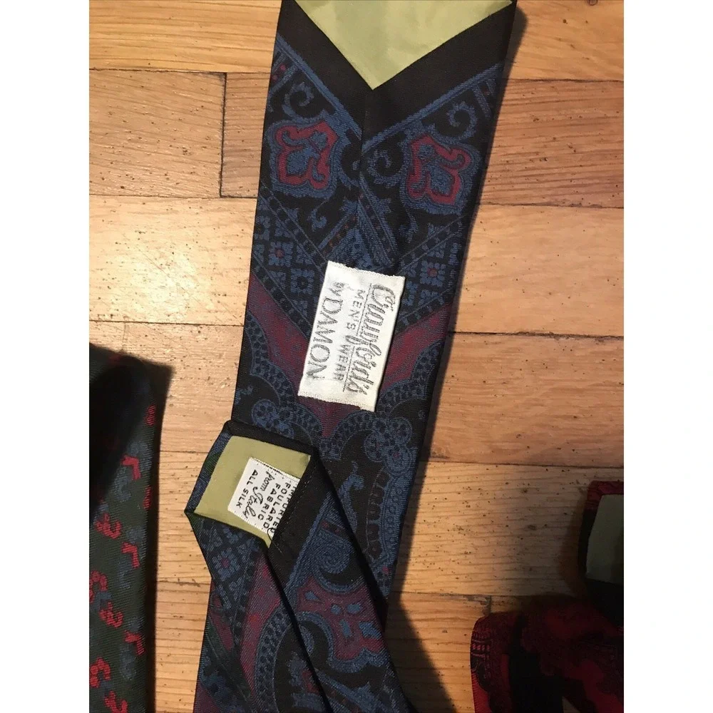 Lot Of 3  Crawford's By Damon Italian Silk Neckties Imported Foulard Fabric